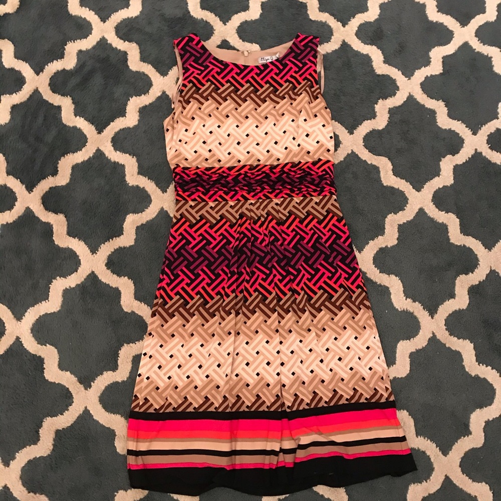 Eliza J dress siz 6 pink tan print stretch